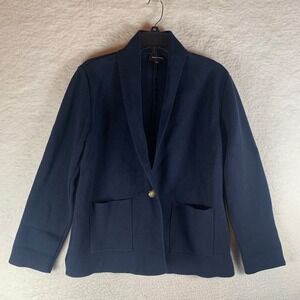 Summersalt Womens The Ribbed Sweater Blazer Navy Organic Cotton Knit Size L 8702